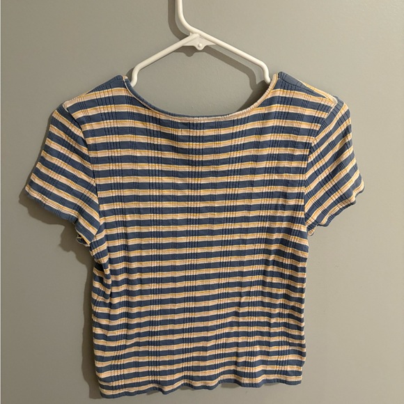 American Eagle Outfitters Blue and Cream Striped Button-Down Tee - Picture 2 of 2
